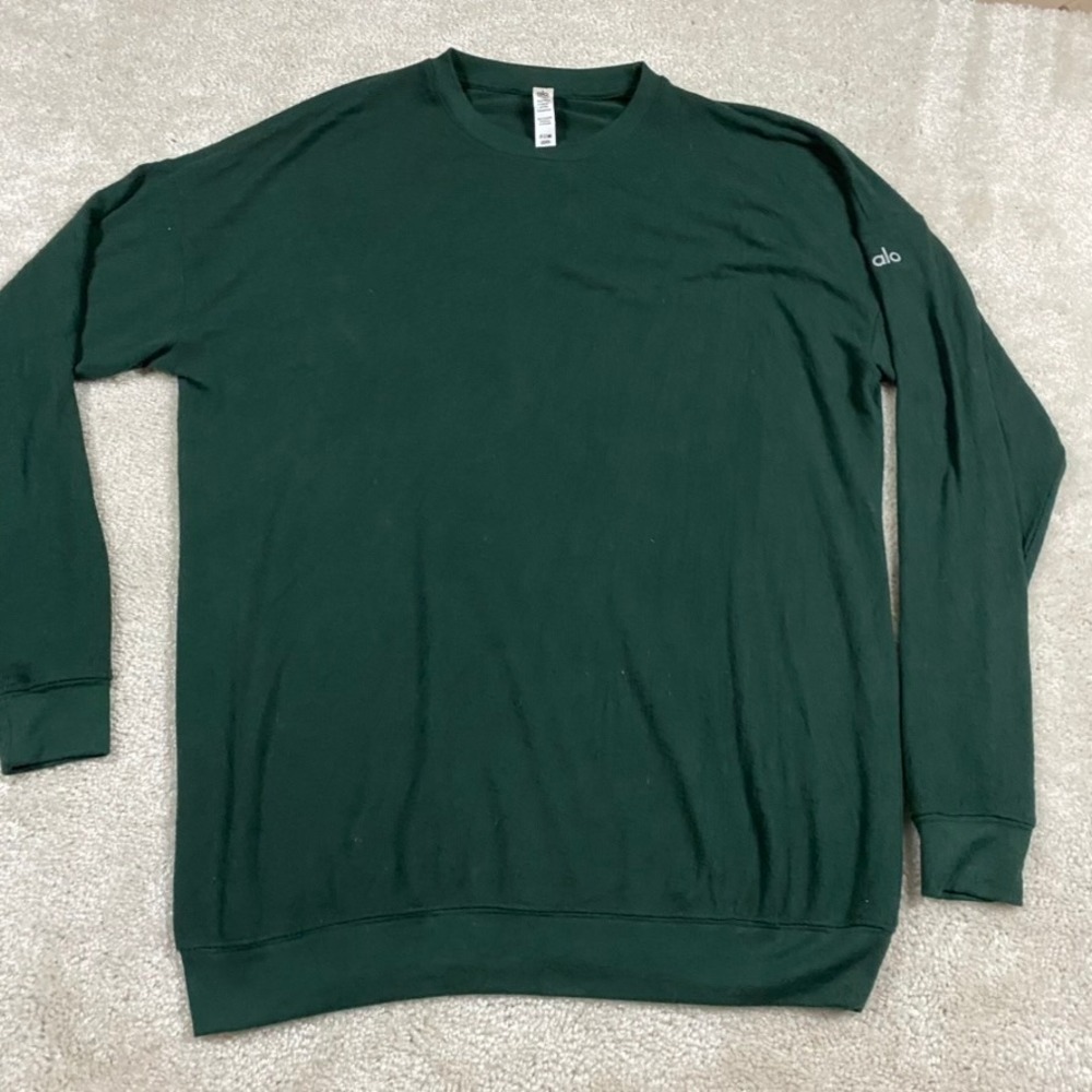 Alo Yoga Sweater Womens XS Glimpse Long Sleeve Crew Neck Top Green Activewear